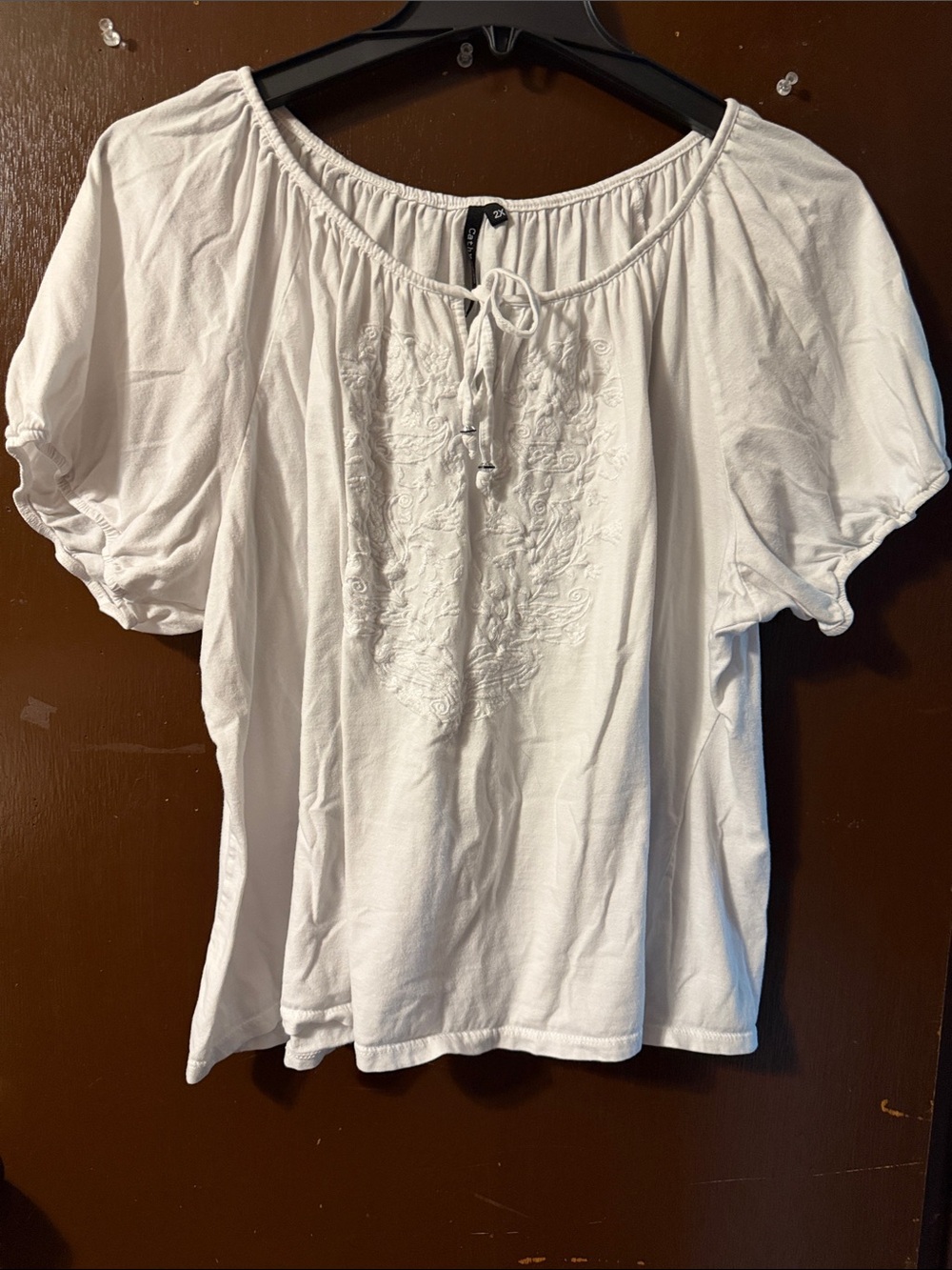 White Embroidered Tie-Front Women's Blouse